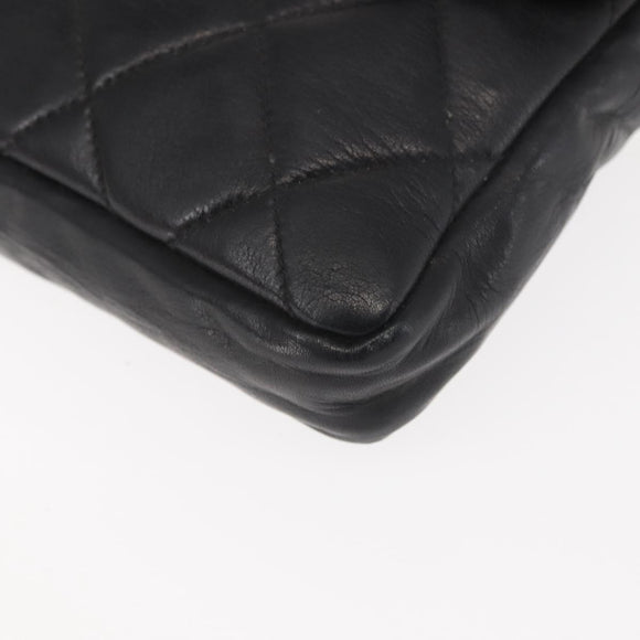 CHANEL Matelasse Waist Bag Lamb Skin Black Gold CC Auth BA6907