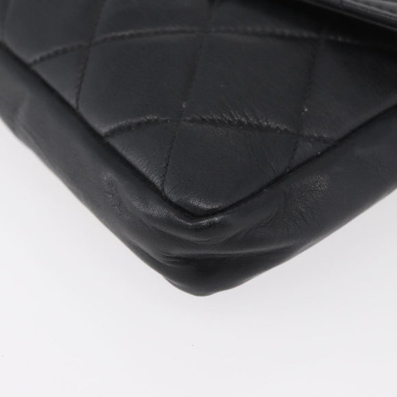 CHANEL Matelasse Waist Bag Lamb Skin Black Gold CC Auth BA6907