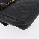 CHANEL Matelasse Waist Bag Lamb Skin Black Gold CC Auth BA6907-16