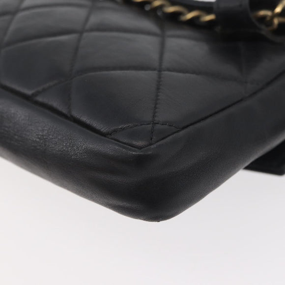 CHANEL Matelasse Waist Bag Lamb Skin Black Gold CC Auth BA6907