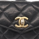 CHANEL Matelasse Waist Bag Lamb Skin Black Gold CC Auth BA6907-17