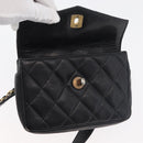 CHANEL Matelasse Waist Bag Lamb Skin Black Gold CC Auth BA6907-18