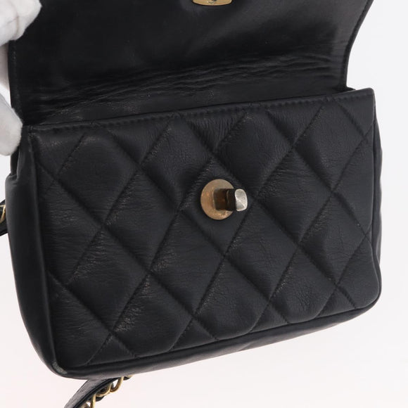 CHANEL Matelasse Waist Bag Lamb Skin Black Gold CC Auth BA6907
