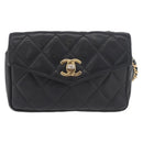 CHANEL Matelasse Waist Bag Lamb Skin Black Gold CC Auth BA6907-13