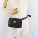 CHANEL Matelasse Waist Bag Lamb Skin Black Gold CC Auth BA6907-25