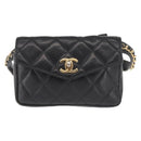 CHANEL Matelasse Waist Bag Lamb Skin Black Gold CC Auth BA6907-13