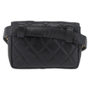CHANEL Matelasse Waist Bag Lamb Skin Black Gold CC Auth BA6907-2
