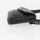 CHANEL Matelasse Waist Bag Lamb Skin Black Gold CC Auth BA6907-3