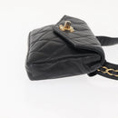 CHANEL Matelasse Waist Bag Lamb Skin Black Gold CC Auth BA6907-3