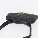 CHANEL Matelasse Waist Bag Lamb Skin Black Gold CC Auth BA6907-6