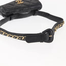 CHANEL Matelasse Waist Bag Lamb Skin Black Gold CC Auth BA6907-7