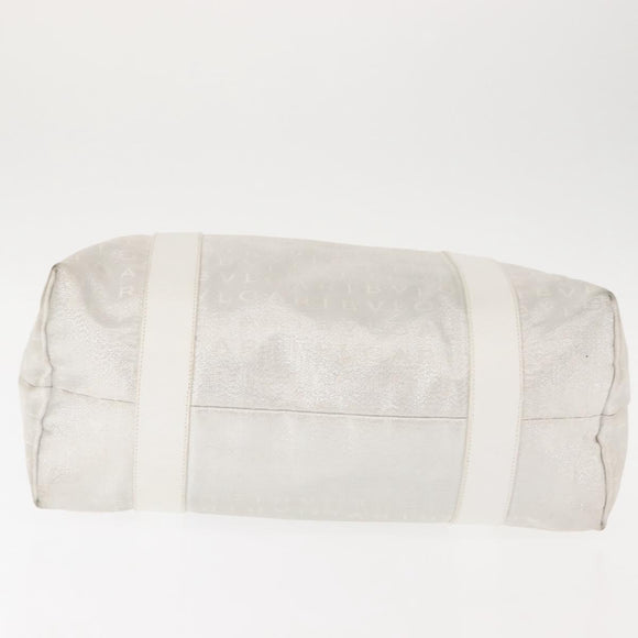 BVLGARI Logo mania Tote Bag Canvas Silver White Auth BA6909