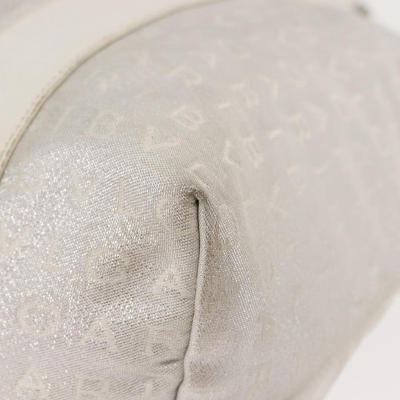 BVLGARI Logo mania Tote Bag Canvas Silver White Auth BA6909