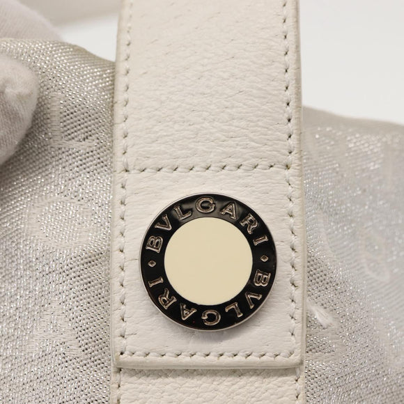 BVLGARI Logo mania Tote Bag Canvas Silver White Auth BA6909