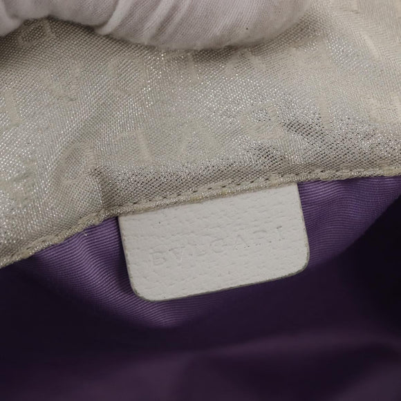 BVLGARI Logo mania Tote Bag Canvas Silver White Auth BA6909