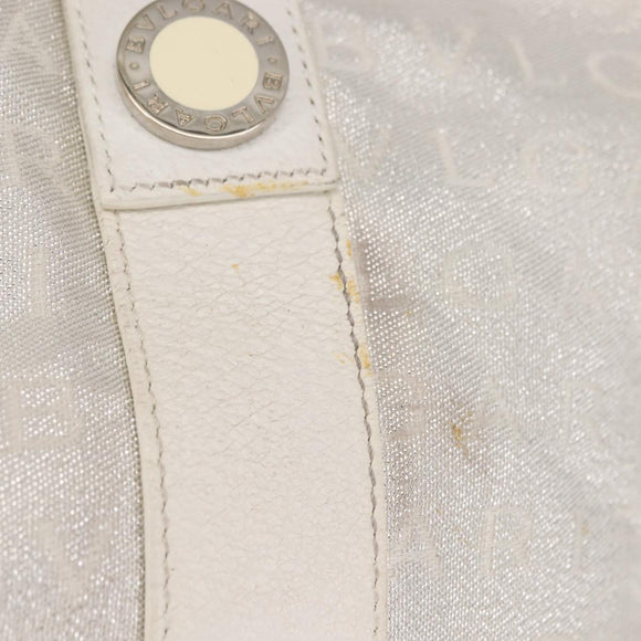 BVLGARI Logo mania Tote Bag Canvas Silver White Auth BA6909