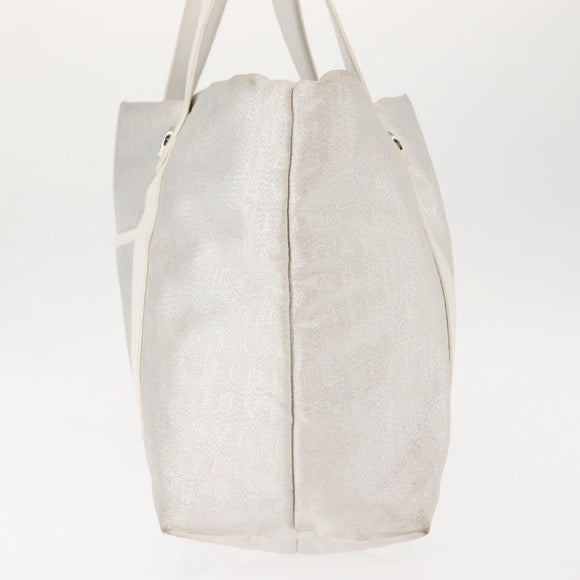 BVLGARI Logo mania Tote Bag Canvas Silver White Auth BA6909