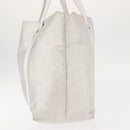 BVLGARI Logo mania Tote Bag Canvas Silver White Auth BA6909-5