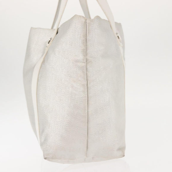 BVLGARI Logo mania Tote Bag Canvas Silver White Auth BA6909