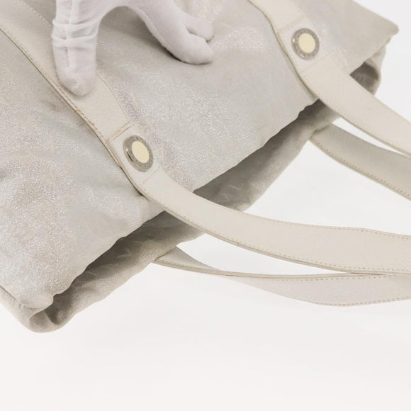 BVLGARI Logo mania Tote Bag Canvas Silver White Auth BA6909
