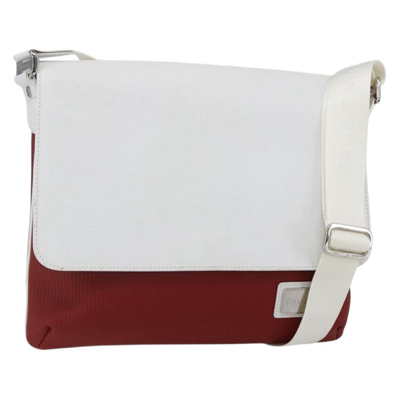 BVLGARI Shoulder Bag Leather Red White Auth BA6910