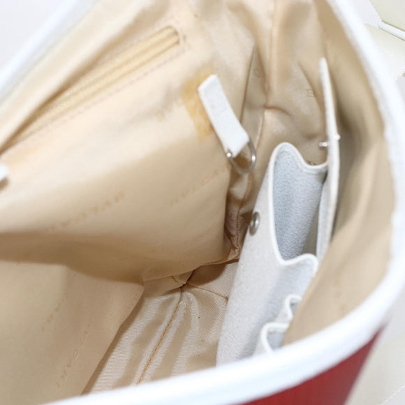 BVLGARI Shoulder Bag Leather Red White Auth BA6910