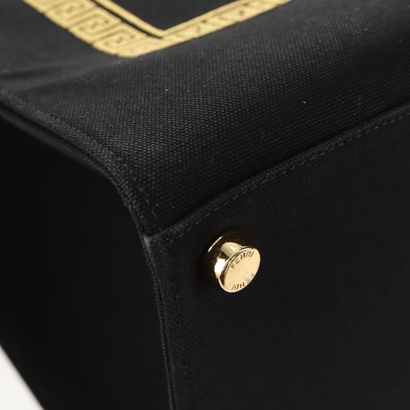 FENDI VERSACE Collaboration Tote Bag Canvas 2way Black Gold Auth BA6912M