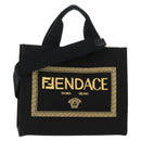 FENDI VERSACE Collaboration Tote Bag Canvas 2way Black Gold Auth BA6912A-1