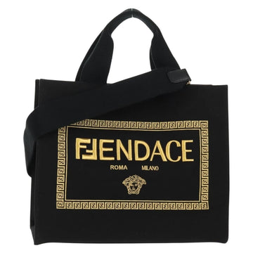 FENDI VERSACE Collaboration Tote Bag Canvas 2way Black Gold Auth BA6912A