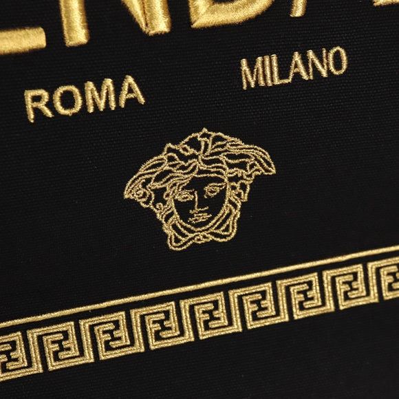 FENDI VERSACE Collaboration Tote Bag Canvas 2way Black Gold Auth BA6912A