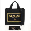 FENDI VERSACE Collaboration Tote Bag Canvas 2way Black Gold Auth BA6912A-12
