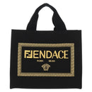 FENDI VERSACE Collaboration Tote Bag Canvas 2way Black Gold Auth BA6912A-13