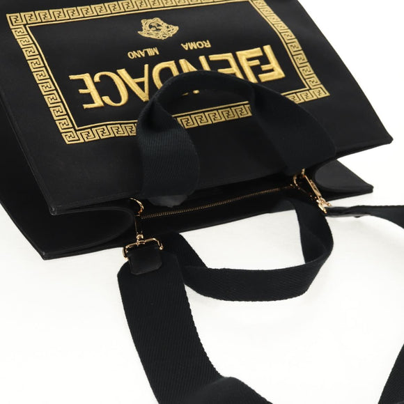 FENDI VERSACE Collaboration Tote Bag Canvas 2way Black Gold Auth BA6912A