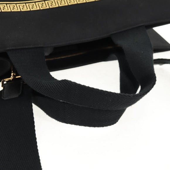 FENDI VERSACE Collaboration Tote Bag Canvas 2way Black Gold Auth BA6912A
