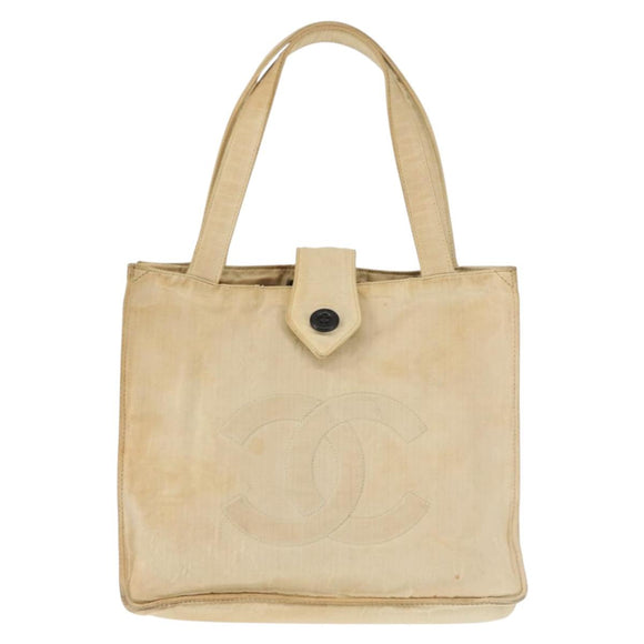 CHANEL Tote Bag Nylon Beige CC Auth BA6913