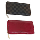 LOUIS VUITTON Damier Ebene Vernis Zippy Wallet 2 Set Pink LV Auth BA6918-1
