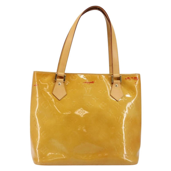 LOUIS VUITTON Monogram Vernis Houston Hand Bag Beige M91004 LV Auth BA6988