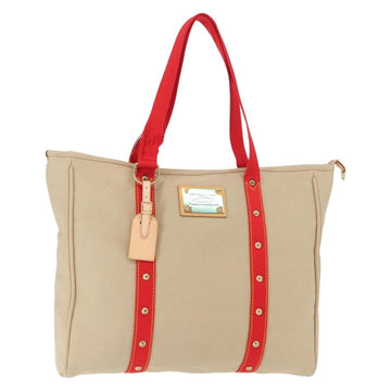 LOUIS VUITTON Antigua Hippo GM Tote Bag Beige Red M40032 LV Auth BA7007