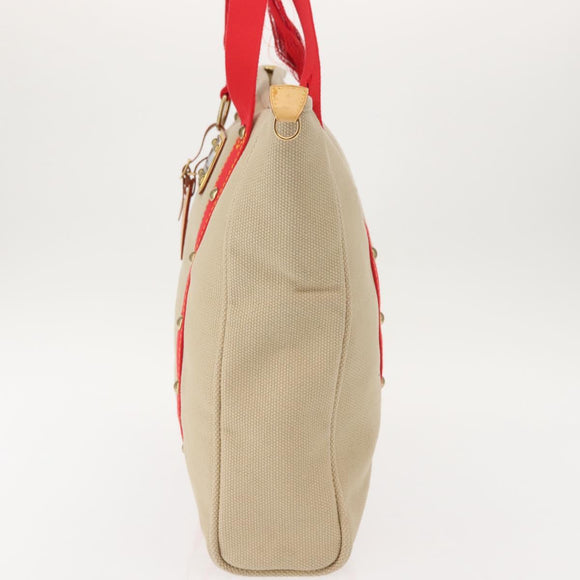LOUIS VUITTON Antigua Hippo GM Tote Bag Beige Red M40032 LV Auth BA7007
