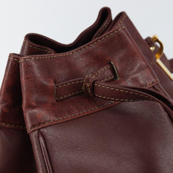 CARTIER Must Line Shoulder Bag Leather Bordeaux Gold Auth BA7014