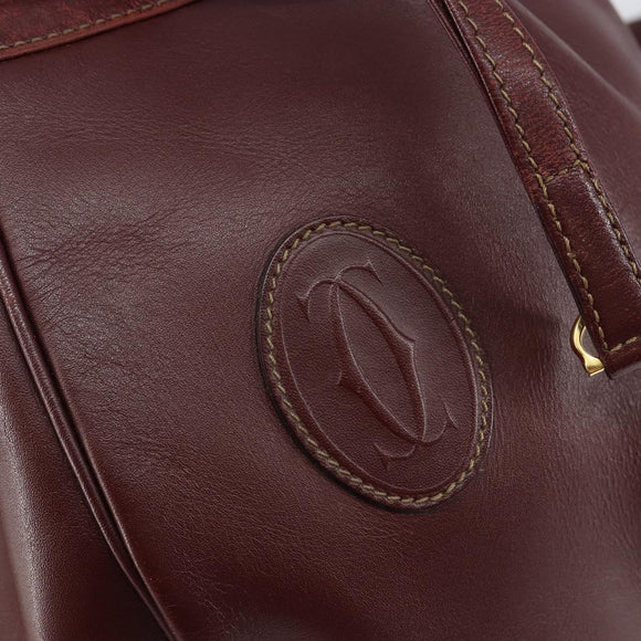 CARTIER Must Line Shoulder Bag Leather Bordeaux Gold Auth BA7014