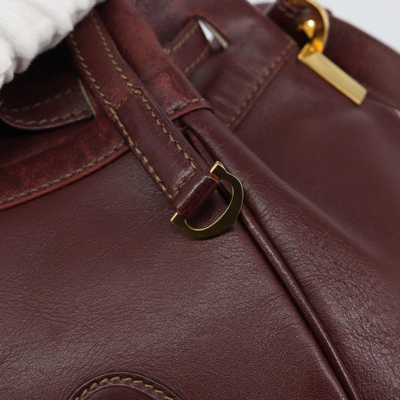 CARTIER Must Line Shoulder Bag Leather Bordeaux Gold Auth BA7014