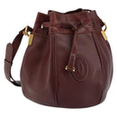 CARTIER Must Line Shoulder Bag Leather Bordeaux Gold Auth BA7014-1
