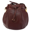 CARTIER Must Line Shoulder Bag Leather Bordeaux Gold Auth BA7014-13