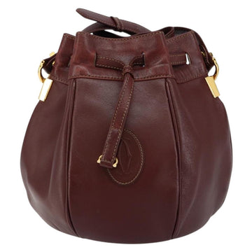 CARTIER Must Line Shoulder Bag Leather Bordeaux Gold Auth BA7014 - 0