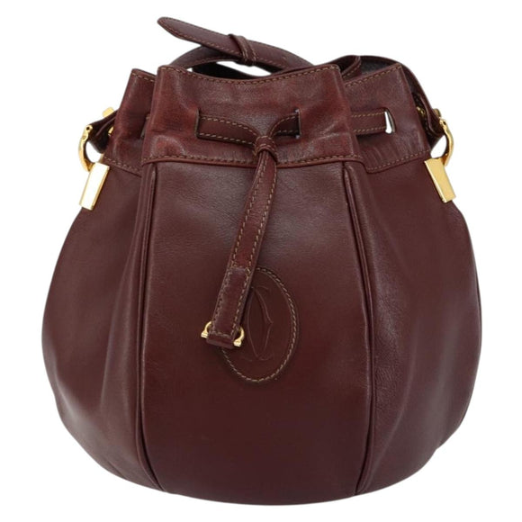 CARTIER Must Line Shoulder Bag Leather Bordeaux Gold Auth BA7014