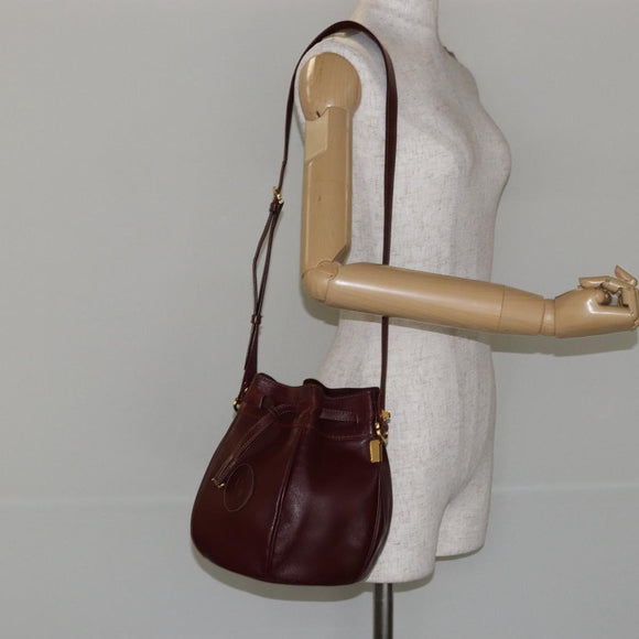 CARTIER Must Line Shoulder Bag Leather Bordeaux Gold Auth BA7014