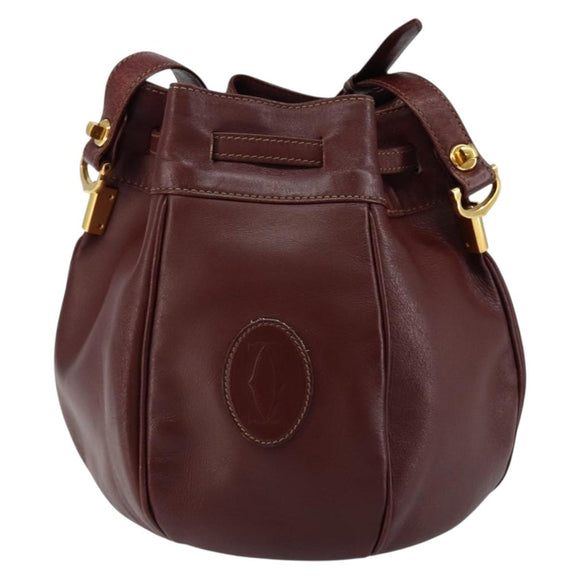 CARTIER Must Line Shoulder Bag Leather Bordeaux Gold Auth BA7014