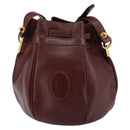 CARTIER Must Line Shoulder Bag Leather Bordeaux Gold Auth BA7014-2