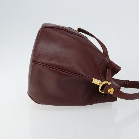 CARTIER Must Line Shoulder Bag Leather Bordeaux Gold Auth BA7014